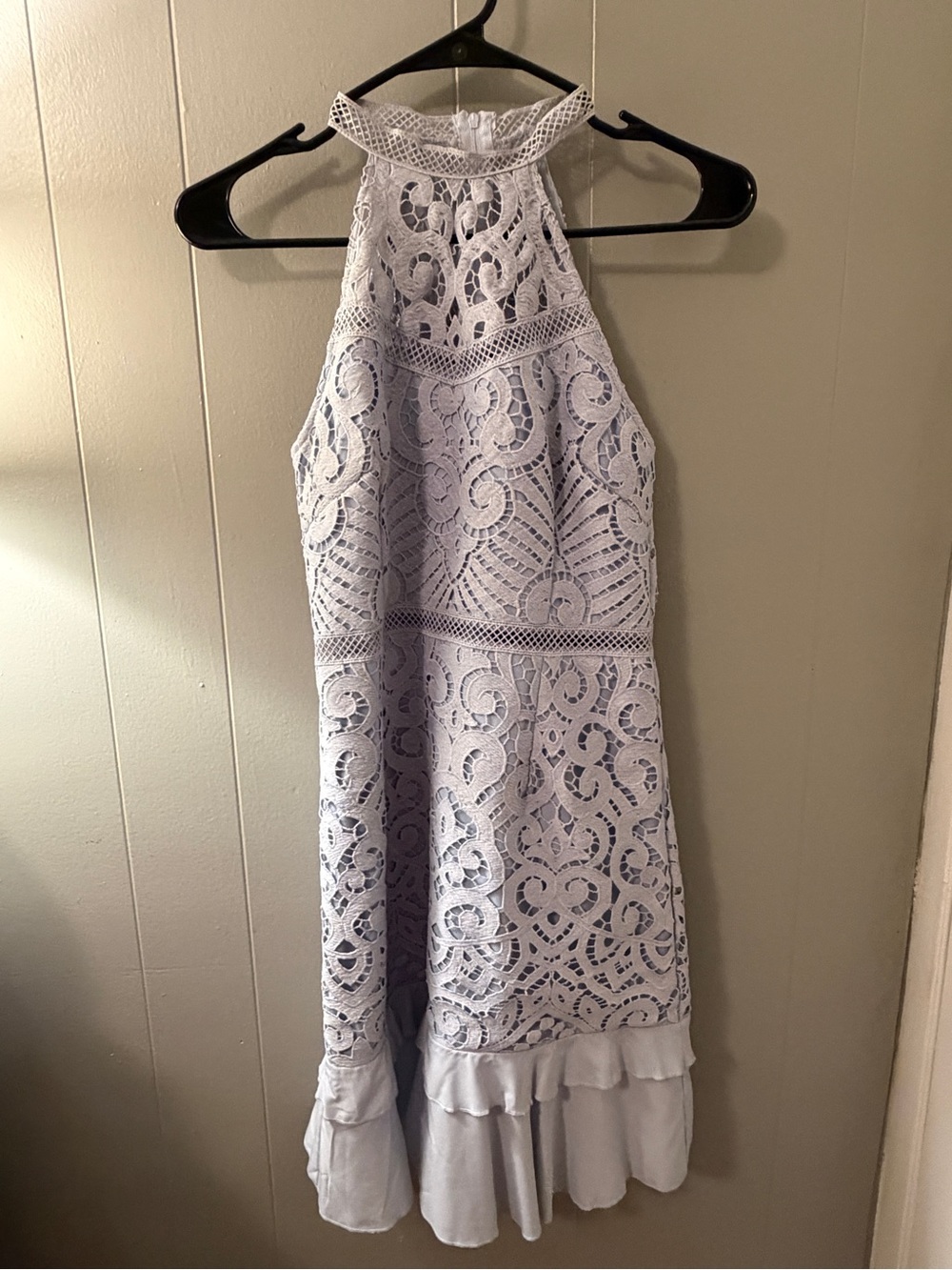 High-Neck Lace High-Low Dress in Light Lavender